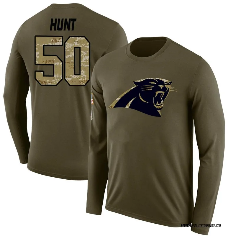 Men's Robert Hunt Carolina Panthers Legend Olive Salute to Service Sideline Long Sleeve T-Shirt