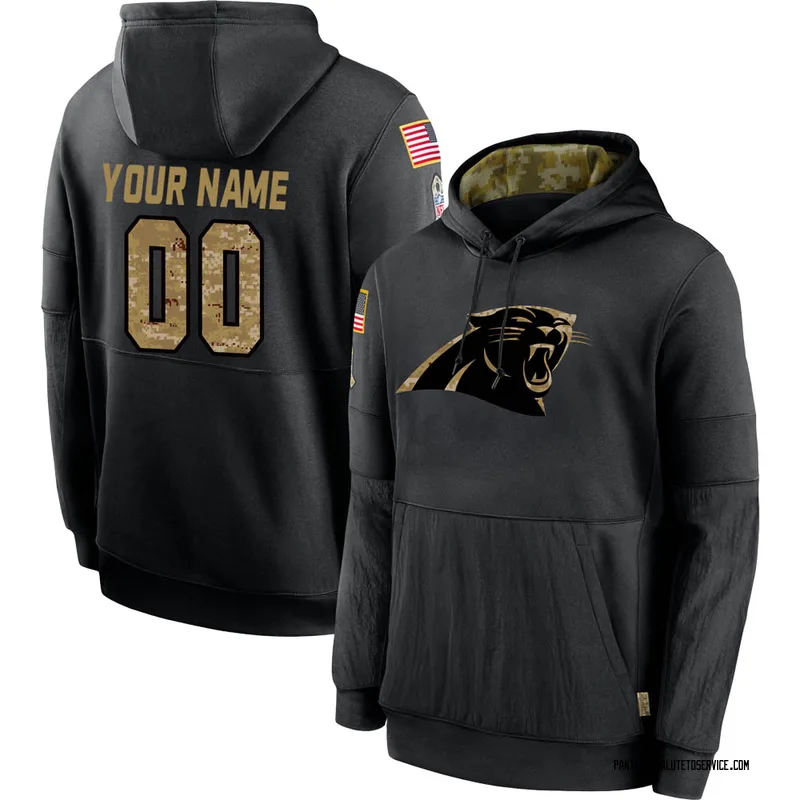 Youth Custom Carolina Panthers Black 2020 Salute to Service Sideline Performance Pullover Hoodie